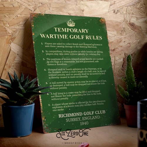 Ww2 wartime golf rules metal - ww2,